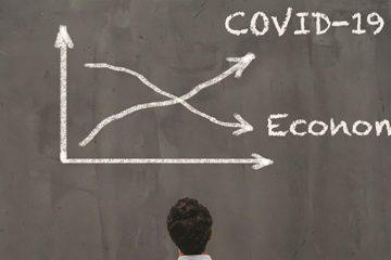 Gráfico mostrando queda da economia e aumento do COVID