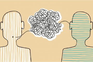 A imagem mostra dois esboços de pessoas e um balão de pensamento com as suas ideias se unindo.